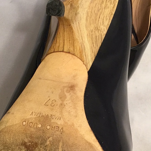 GIUESEPPE ZANOTTI BLACK PATENT LEATHER SCULPTED WOODEN HEELS PUMP SIZE 7 - Picture 5 of 6